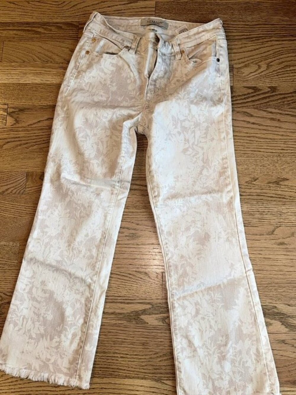 Liverpool Hannah Crop Flare Jeans Cream Taupe Floral 6/28